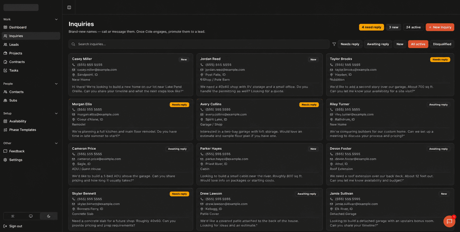 An operations platform for a residential builder — screenshot
